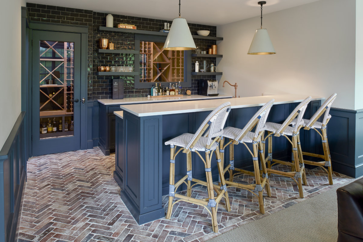 Pennsylvania Style Stone Farmhouse Basement Bar